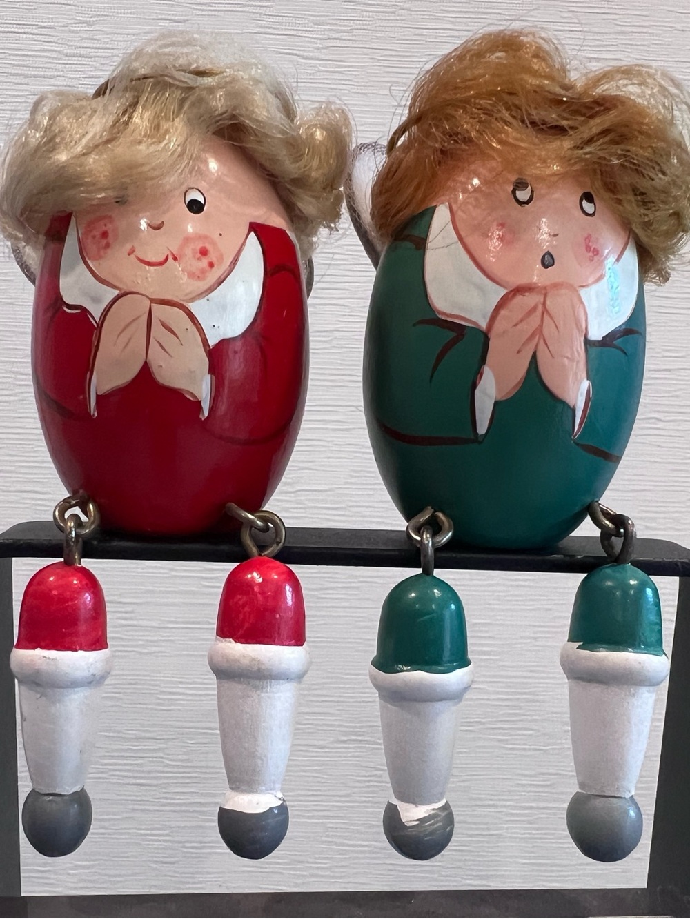 Terry's Village Set Of 2 Angel Egg Shape Wobble Leg Wood Ornaments